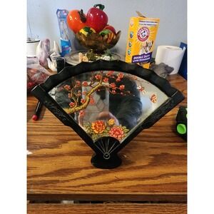 Vintage 1970s YAPS Table Mirrored Fan Music Box Flowers "Light Up My‎ Life" Tune